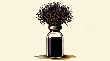 Nektar's alopecia treatment data: a medical vial with a dense, healthy cluster of hair growing from its cap.