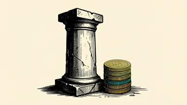Saratoga Investment Corp. assets grow while NAV per share declines: a tall stone pillar stands next to a slightly diminished stack of coins.