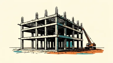 China's new construction starts decline, shown as an unfinished building frame with a crane.