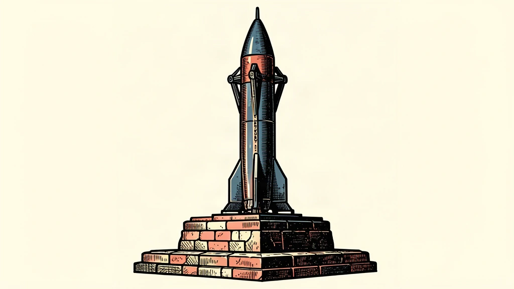 A vertical rocket booster stands on a raised stone platform, illustrating a return to a high valuation level.
