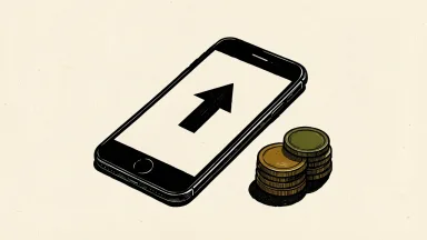 AT&T's iPhone Duo offer depicted as a phone with an upward arrow and coins, symbolizing trade-in savings.