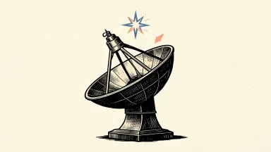 AST SpaceMobile satellite dish pointing at a star with an upward arrow, symbolizing the Deutsche Bank upgrade.