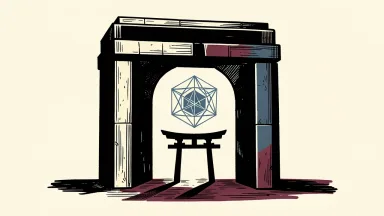 Freshworks acquiring Torii to manage AI spend: a smaller gate being integrated into a larger archway to frame a central geometric node.