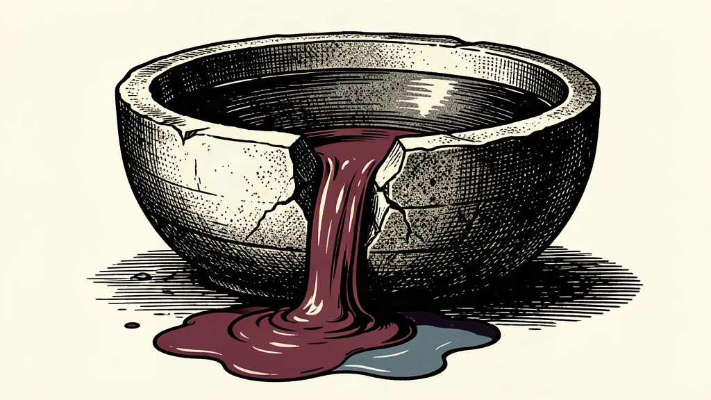 A large stone vessel with a significant crack leaking fluid to represent the record drop in foreign reserves.