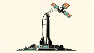 A large rocket stage on a platform pulling a communications satellite into its cargo bay.