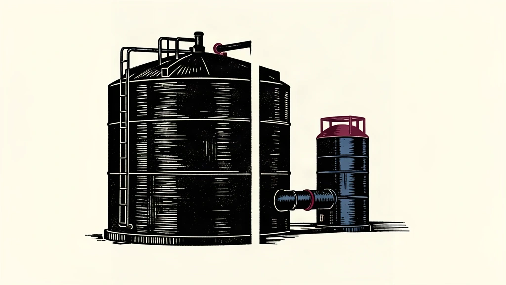 A large industrial gas tank is split down the middle, with one half separated from the main structure to represent a potential spinoff or sale.