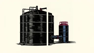 A large industrial gas tank is split down the middle, with one half separated from the main structure to represent a potential spinoff or sale.