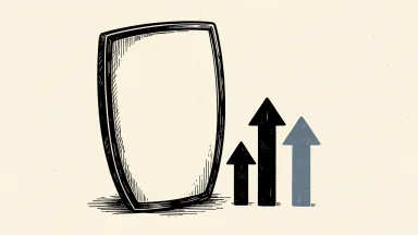 CrowdStrike price target raised by Needham, shown as a paper shield with upward arrows nearby.