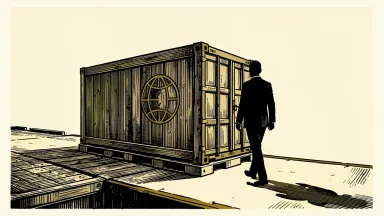 Lamb Weston executive transition: a silhouette steps away from a large crate of frozen fries while their shadow remains attached to the base.