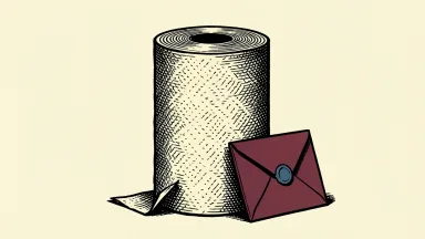 Kimberly-Clark corporate action: a large paper towel roll stands next to a plain, wax-sealed envelope.