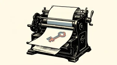 Sinclair and New Media launch The National Press: a traditional printing press with a large key resting on a fresh sheet of paper.