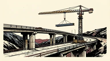 Ferrovial consortium awarded Czech highway project: a large construction crane lifts a structural beam onto an unfinished highway bridge.