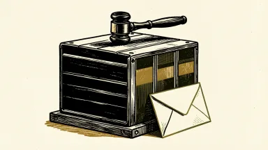FuelCell Energy fuel cell stack with a gavel and envelope, representing a pending lawsuit notice for investors.