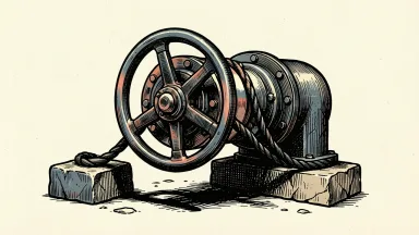 Italy and the EU agree on a gas price cap: a heavy metal valve on a gas pipe is held in place by a thick, taut cable anchored to a stone block.
