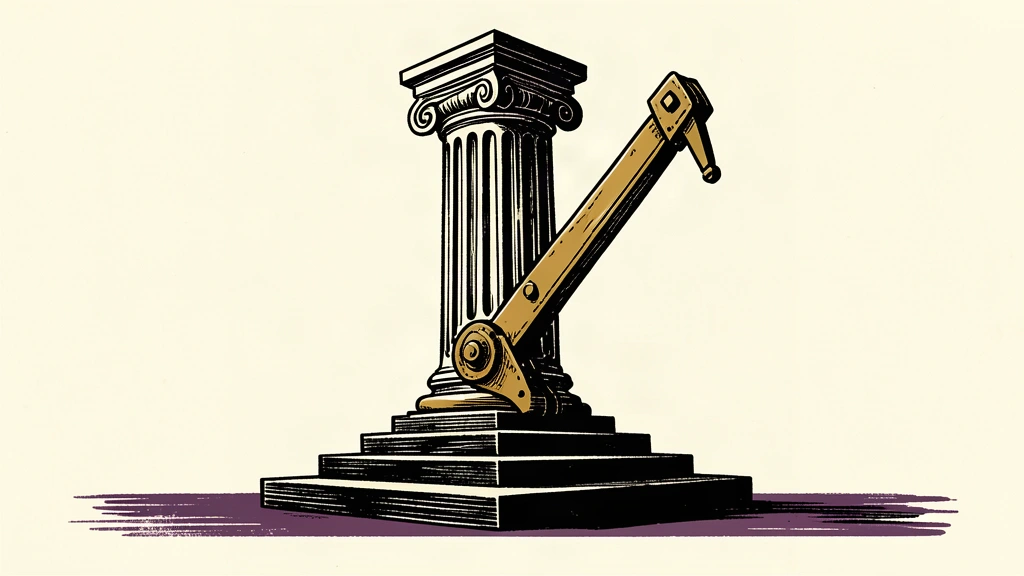 An editorial illustration of a massive stone column being moved into a new position by a mechanical lever, symbolizing the structural realignment of an electoral system.