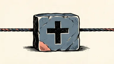 A heavy stone block with a carved cross sits motionless on a flat surface, representing a held interest rate.