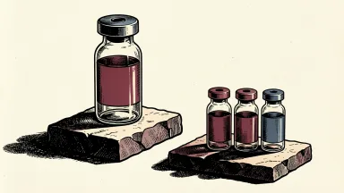 Vaxcyte's VAX-31 vaccine vial positioned on a higher stone platform than a group of four smaller vials to represent its superior trial results.