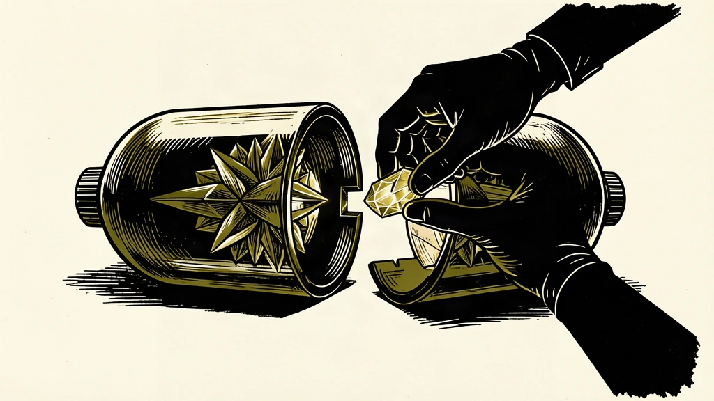 An editorial illustration showing a large capsule being precisely fitted with a glowing component, representing targeted cancer therapy approval.