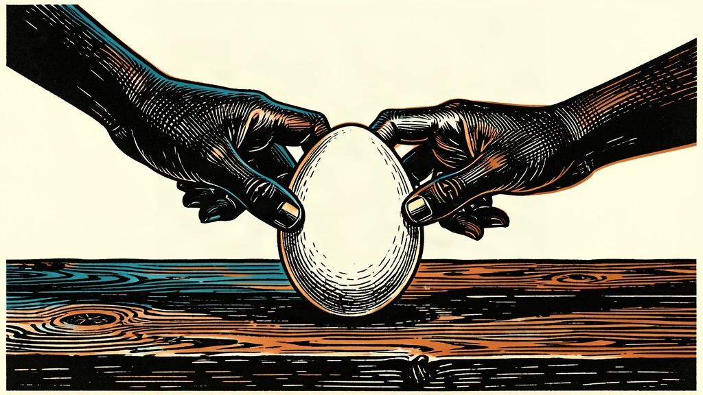 An editorial illustration of a single egg on a table with two hands reaching to claim it, symbolizing a strategic sale.