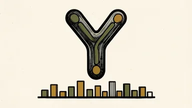Genmab A/S stock outperforming the market: a large antibody molecule rising above a row of smaller market symbols.