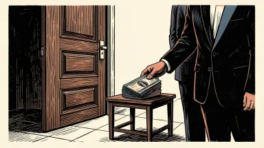 Insider sales at several companies: a hand in a suit sleeve reaches out from a boardroom door to place stock certificates on a table.