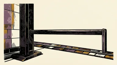 Delixy Holdings (DLXY) trading halt: a dark gate arm lowered across a ticker tape to block its forward movement.