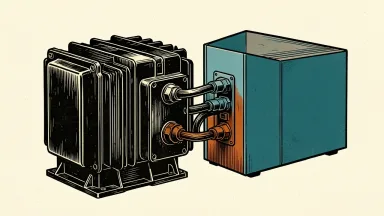 Schneider Electric acquiring PTC: a heavy industrial electrical transformer unit being mechanically joined to a sleek digital server module.