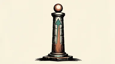Visa's stock rally is shown as a stone column with a glowing orb and an upward arrow.