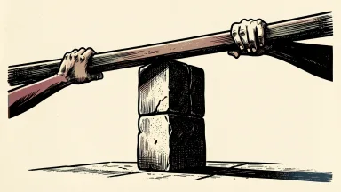 Charles Schwab price target adjusted: a heavy horizontal bar is lowered onto a solid stone pillar by anonymous hands.