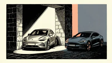 EU electric vehicle policy: a car sits within a protected stone enclosure while another car is excluded on the outside.
