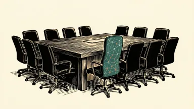 Leidos Holdings expands its board: a new high-backed chair is added to a long boardroom table to join ten others.