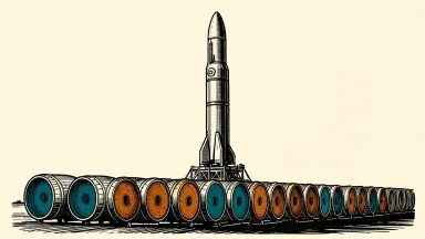 Rocket Lab secures its largest commercial deal: a single Electron rocket stands on a pad with a long line of twenty satellite fairings waiting for launch.