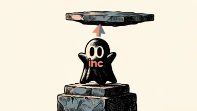 Snap Inc. potential re-rating: a ghost icon on a stone pedestal with a large upward arrow pointing toward a higher, vacant platform.