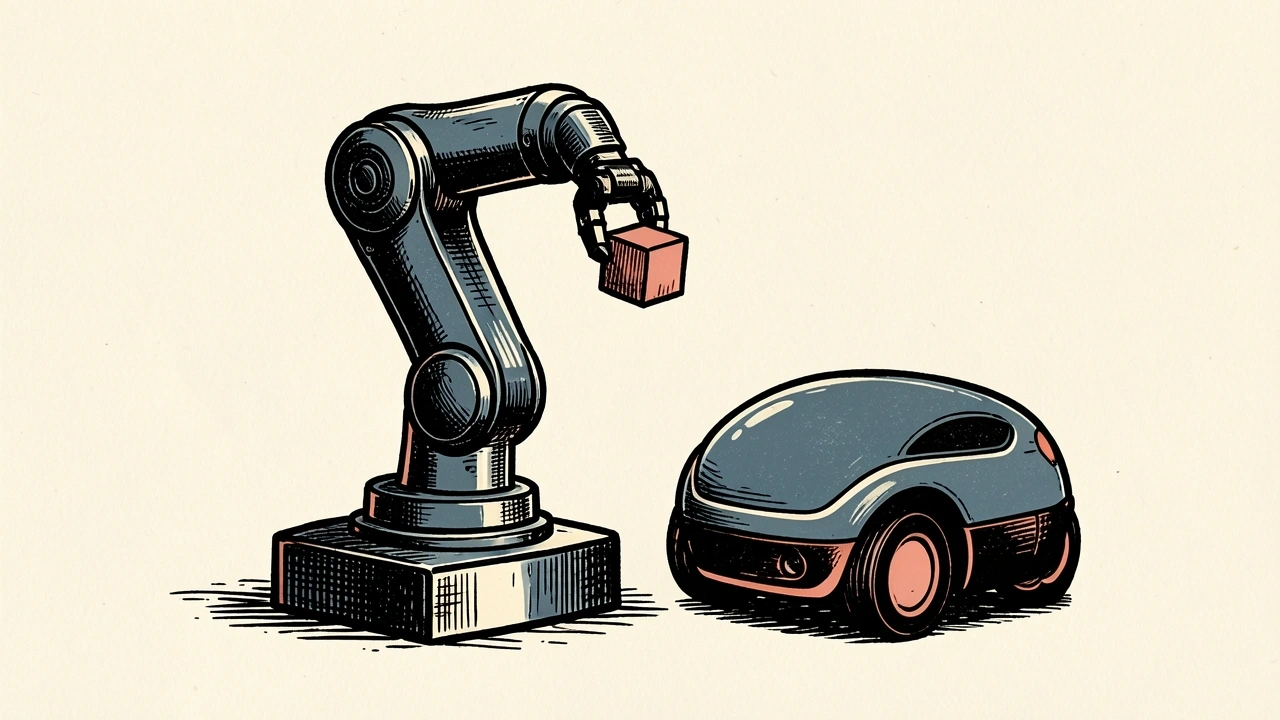FF EAI Robotics Ecosystem launches three products, shown as a robotic arm holding a cube beside a wheeled base.