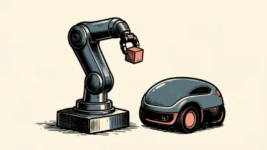FF EAI Robotics Ecosystem launches three products, shown as a robotic arm holding a cube beside a wheeled base.