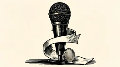 Microsoft MAI-Transcribe-2-Streaming pricing: a large microphone with a continuous paper ribbon flowing from its base, weighted by a single coin.