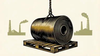 Cleveland-Cliffs upgraded to overweight: a heavy steel coil on a wooden pallet is hoisted upward by a thick cable.