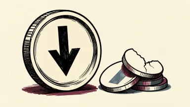 Fiserv's price target cut is shown as a downward arrow piercing a coin, with a small stack of coins nearby.