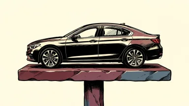 AutoNation stock downgraded to Equal-Weight: a sedan centered on a perfectly balanced stone pedestal.