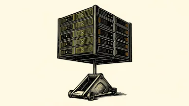 NetApp upgraded to Outperform: a large enterprise data storage unit being lifted upward by an industrial floor jack.