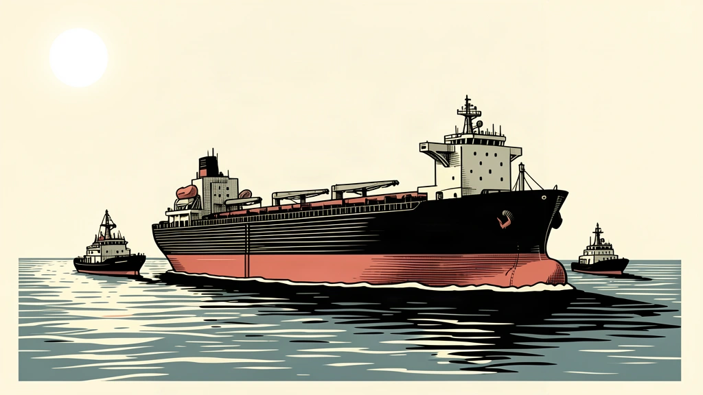 An editorial illustration of an oil tanker and its escorts sailing under a bright sun, representing the shift to daytime transits.