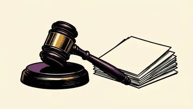 A securities fraud lawsuit is represented by a gavel beside a stack of blank papers.