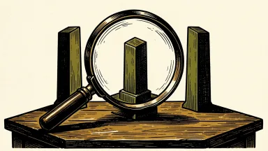 Vylor initiated with Sector Weight at KeyBanc: a magnifying glass focuses on a balanced pillar standing among others of equal height.