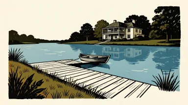 Toll Brothers announces a new lakefront luxury home community, shown as a dock and house by a lake.