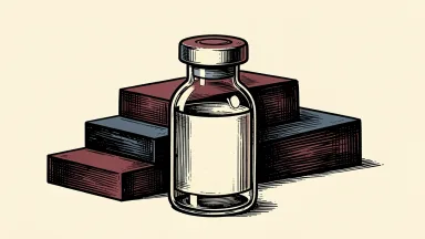 ArriVent BioPharma evaluating firmonertinib development path: a large pharmaceutical vial stands before a rising path of blank geometric blocks.