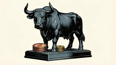 Charles Schwab third-quarter net income is represented by a bronze bull statue with gold coins at its base.
