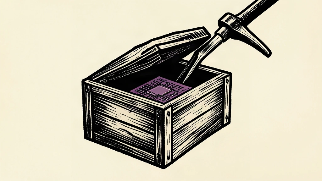 A linocut illustration of a wooden shipping crate being opened to reveal a single electronic component, symbolizing the start of a peak production season.