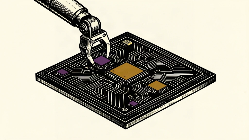 A detailed semiconductor chip being assembled by a robotic arm, representing Malaysia's role in the global packaging and testing market.
