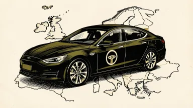 Tesla renames its Full-Self Driving product to Tesla Assisted Driving in Europe, shown as a car with a changing steering wheel icon on a map.