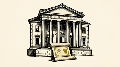 A bank building with a rolled scroll at its base, representing upcoming Asian central bank decisions and inflation data.